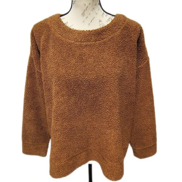 J Crew Womens Teddy Cropped Sherpa Pullover Sweater XL Brown Cozy Fall Academia - Picture 1 of 6